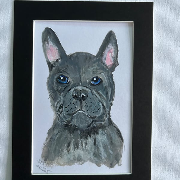 Original French bulldog portrait 5x7" 