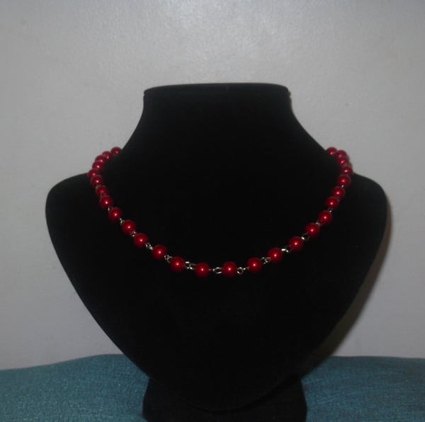 Red Pearl Link Necklace