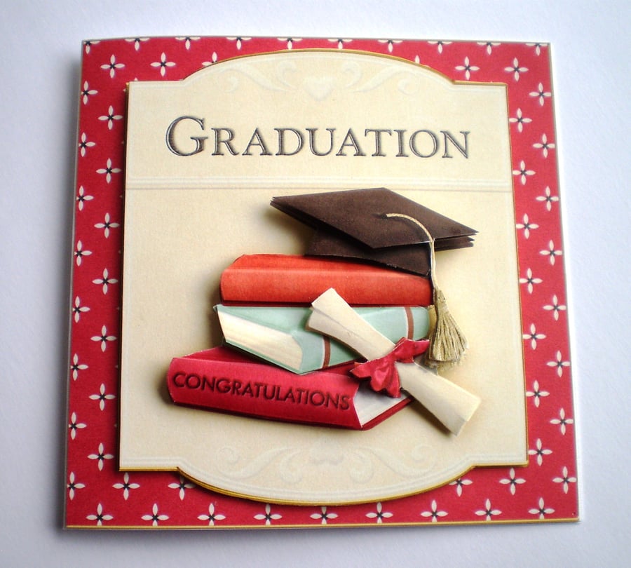 Handmade Graduation Card, books,scroll,mortarboard, personalise