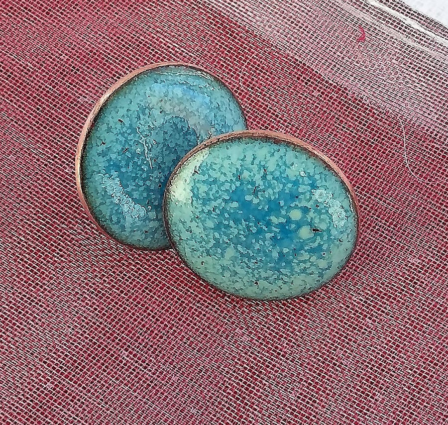 Light turquoise stud earrings in enamelled copper 277