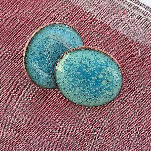 Light turquoise stud earrings in enamelled copper 277