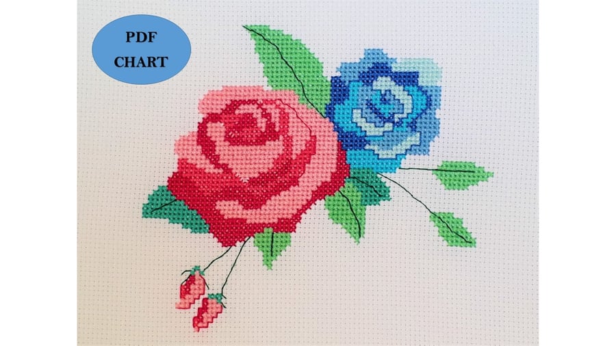 Roses cross stitch Instant digital Download PDF Pattern chart