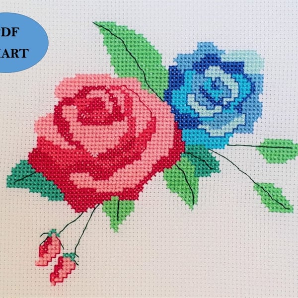 Roses cross stitch Instant digital Download PDF Pattern chart