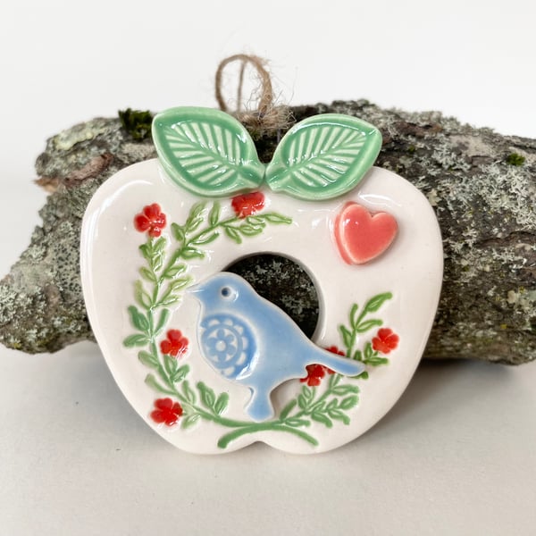 Ceramic apple decoration with bird Thank You teacher's gift