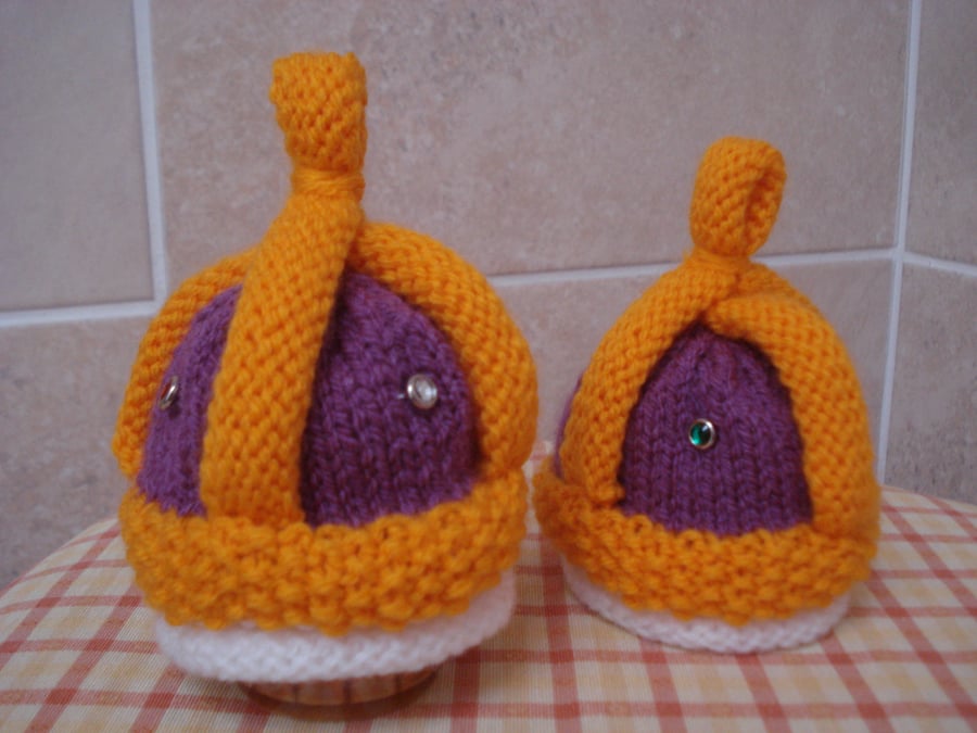 Pair Of Royal Crowns Egg Cosies Or Chocolate Orange Covers (R910)