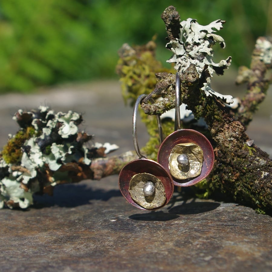 Lichen Brass and Copper Dangle Earrings