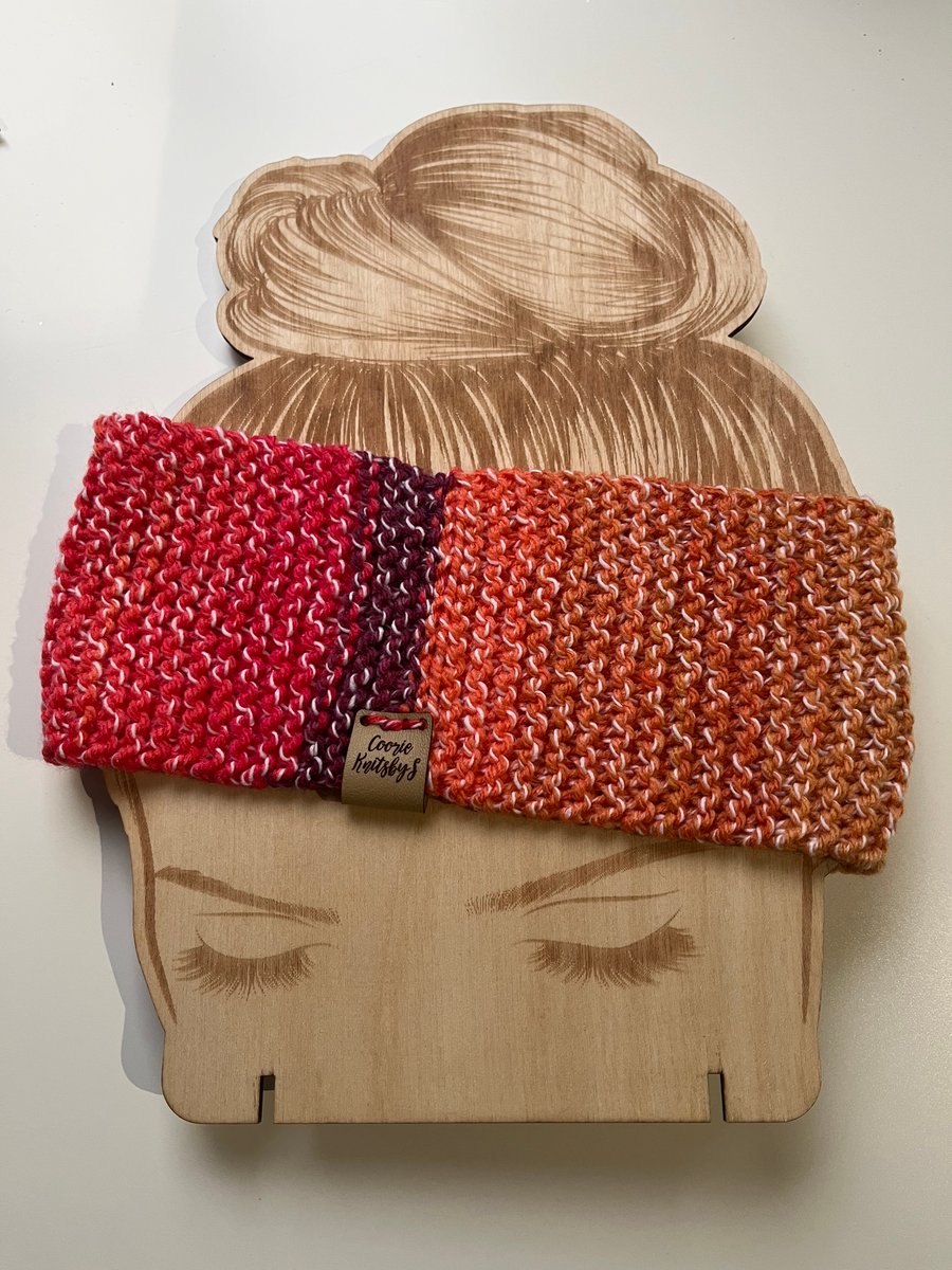 Beautiful red, peach and orange earwarmer 56 cms x 9cms 