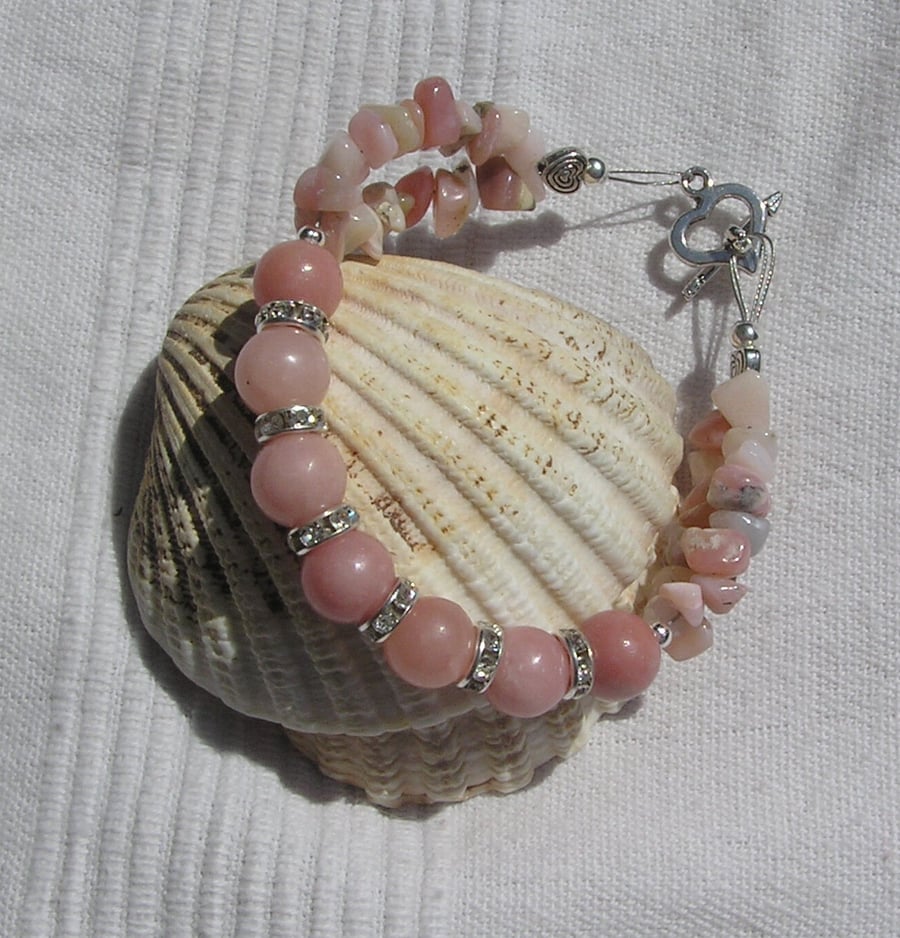 Pink Opal Gemstone Chakra Beaded Bracelet "Pink Whisper"