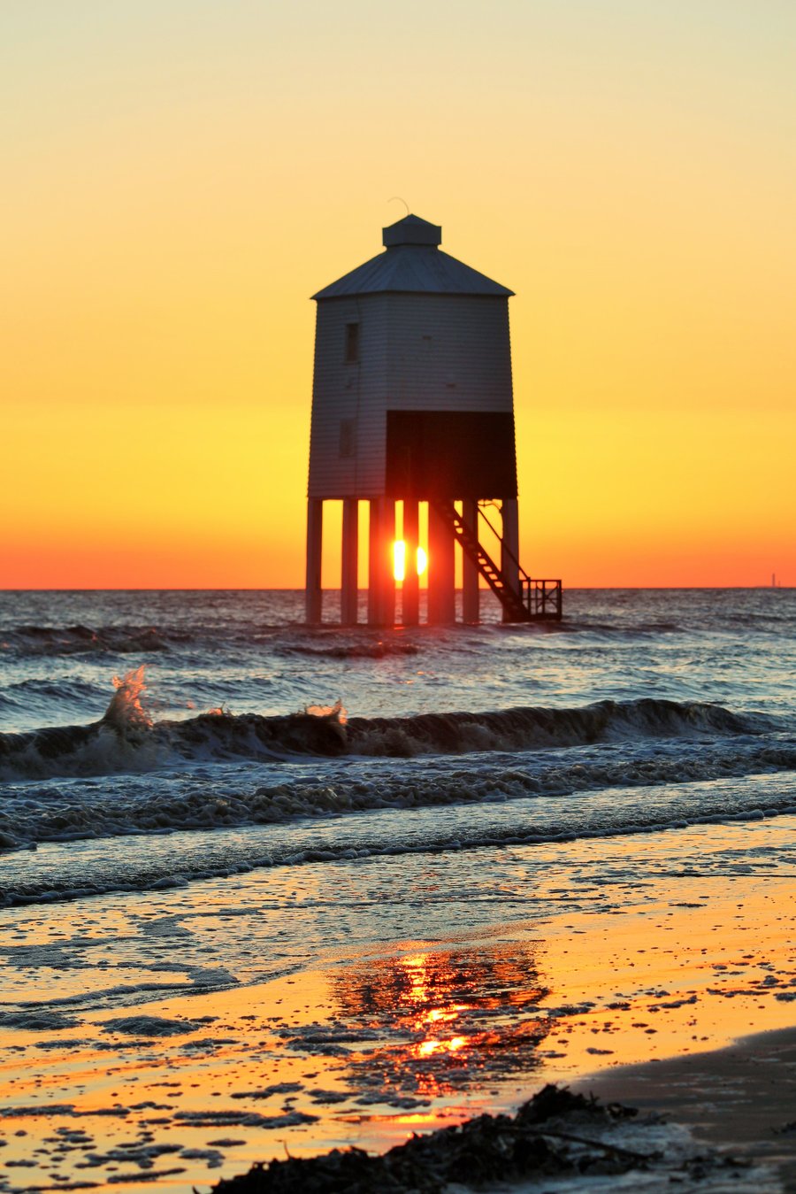 Photo card of Burnham-on-Sea Low Lighthouse at Sunset.