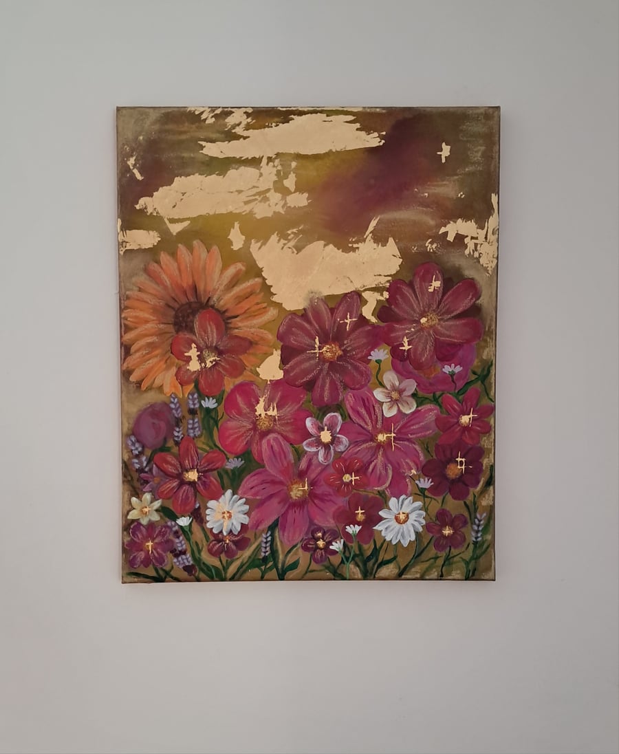Golden Flowers.    An Acrylic,Gold leaf original painting