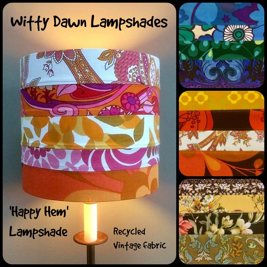 Hippy Happy Hems 60s 70s Recyled Vintage Fabric Lampshade 