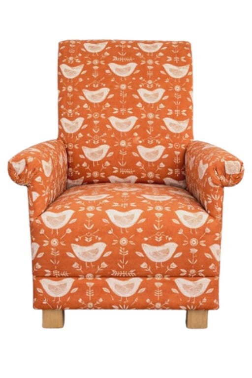 Fryetts Narvik Birds Orange Fabric Adult Chair Armchair Accent Nursery Small