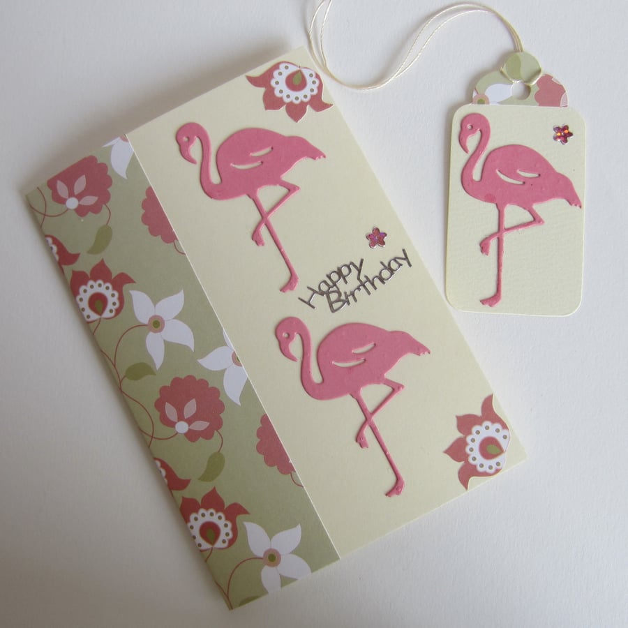 Flamingo Birthday Card and Gift Label