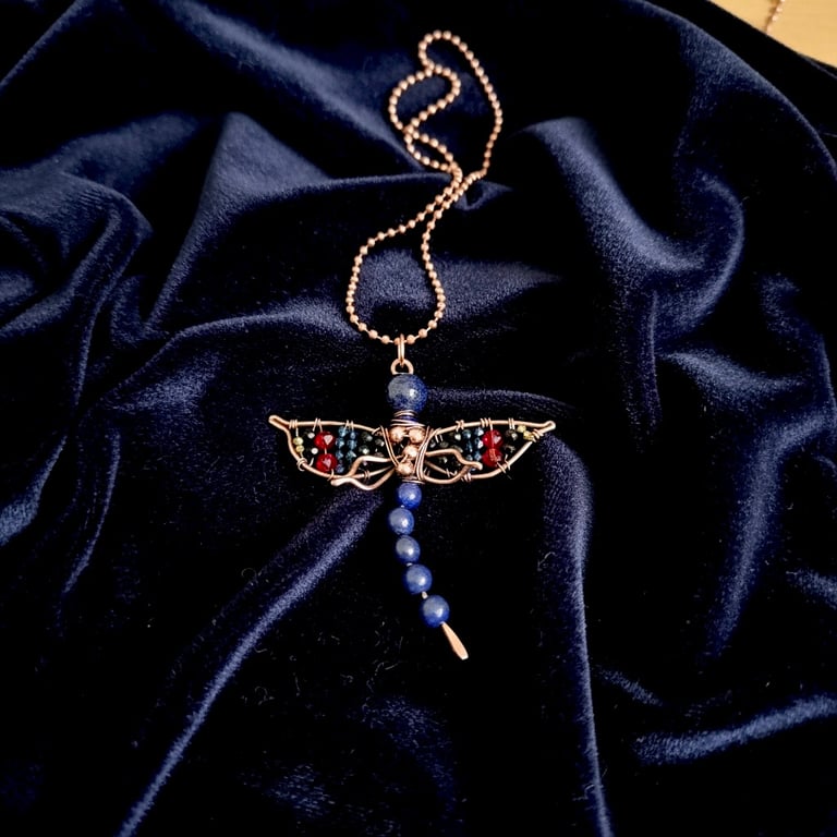 Oxidised Copper Lapis Lazuli Dragonfly, Gift for her, Birthday 