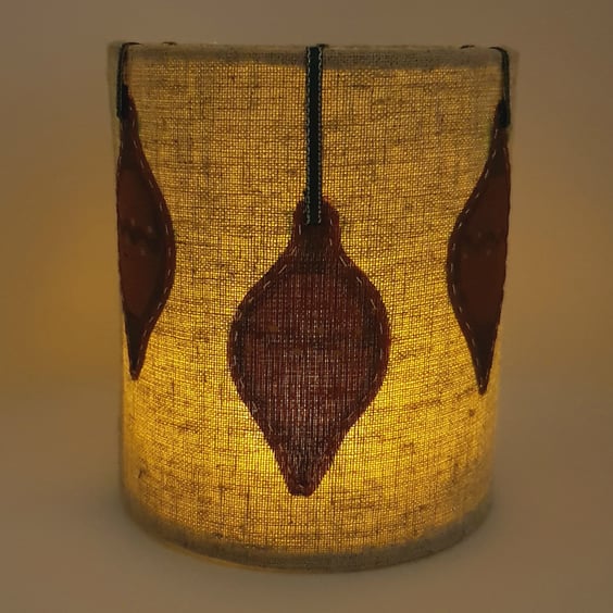 Hand printed bauble lantern with LED candle (Hessian with green ribbon)