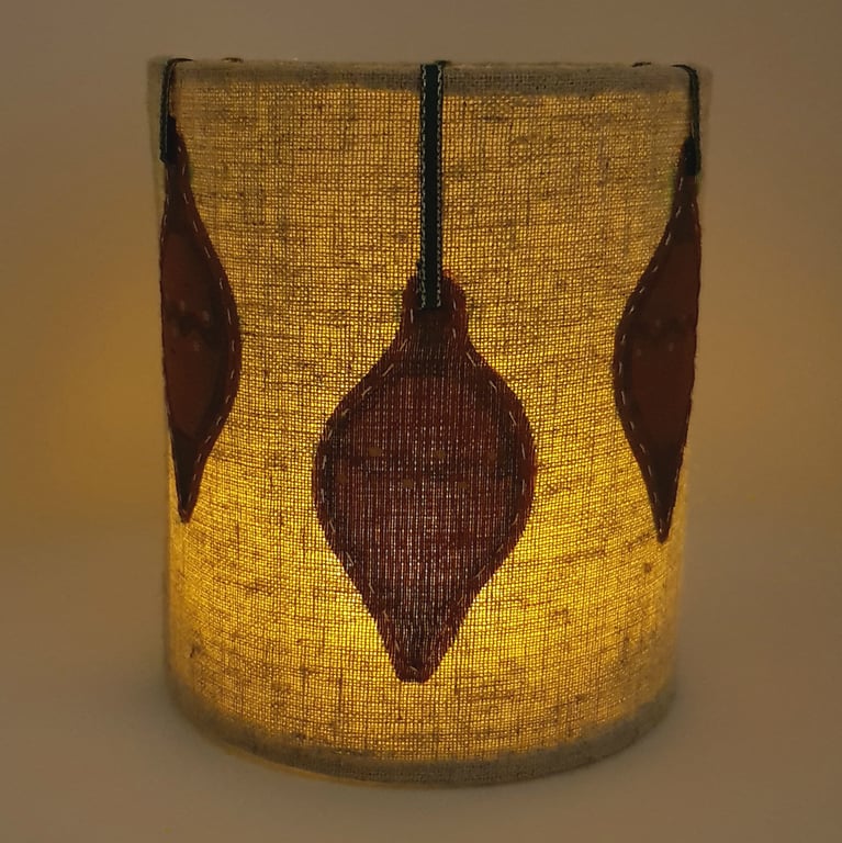Hand printed bauble lantern with LED candle (Hessian with green ribbon)
