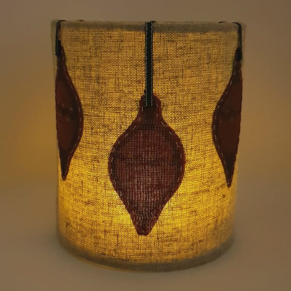 Hand printed bauble lantern with LED candle (Hessian with green ribbon)