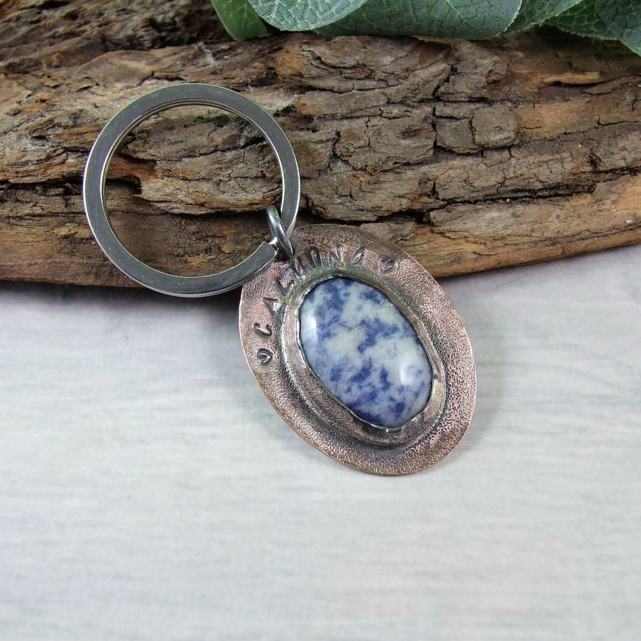 Keyring,  Copper and Calming Sodalite Sentiment Bag Charm 