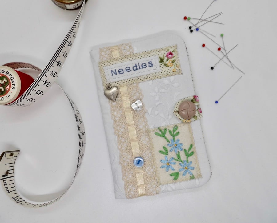 Sewing needle case white with vintage style decoration needle book 