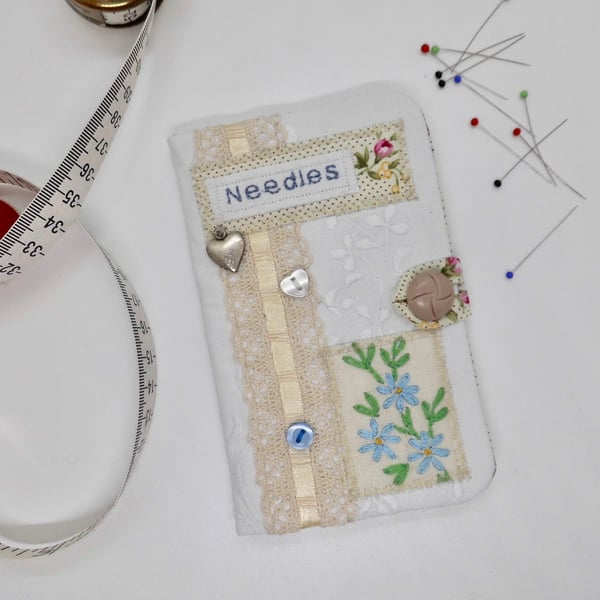 Sewing needle case white with vintage style decoration needle book 
