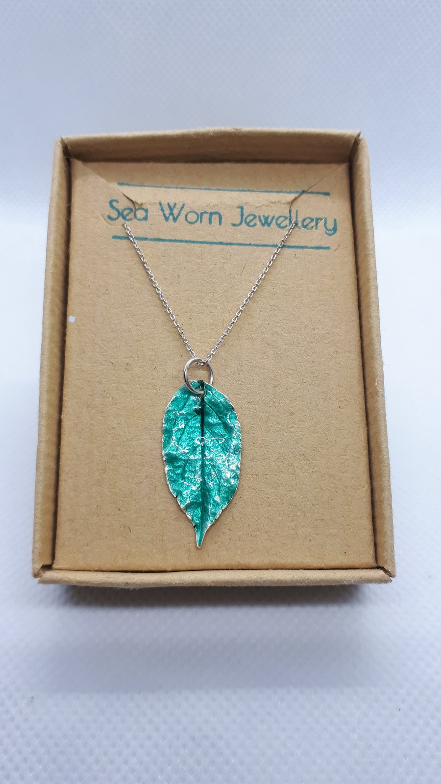Fine silver & 2 colour enamel leaf necklace