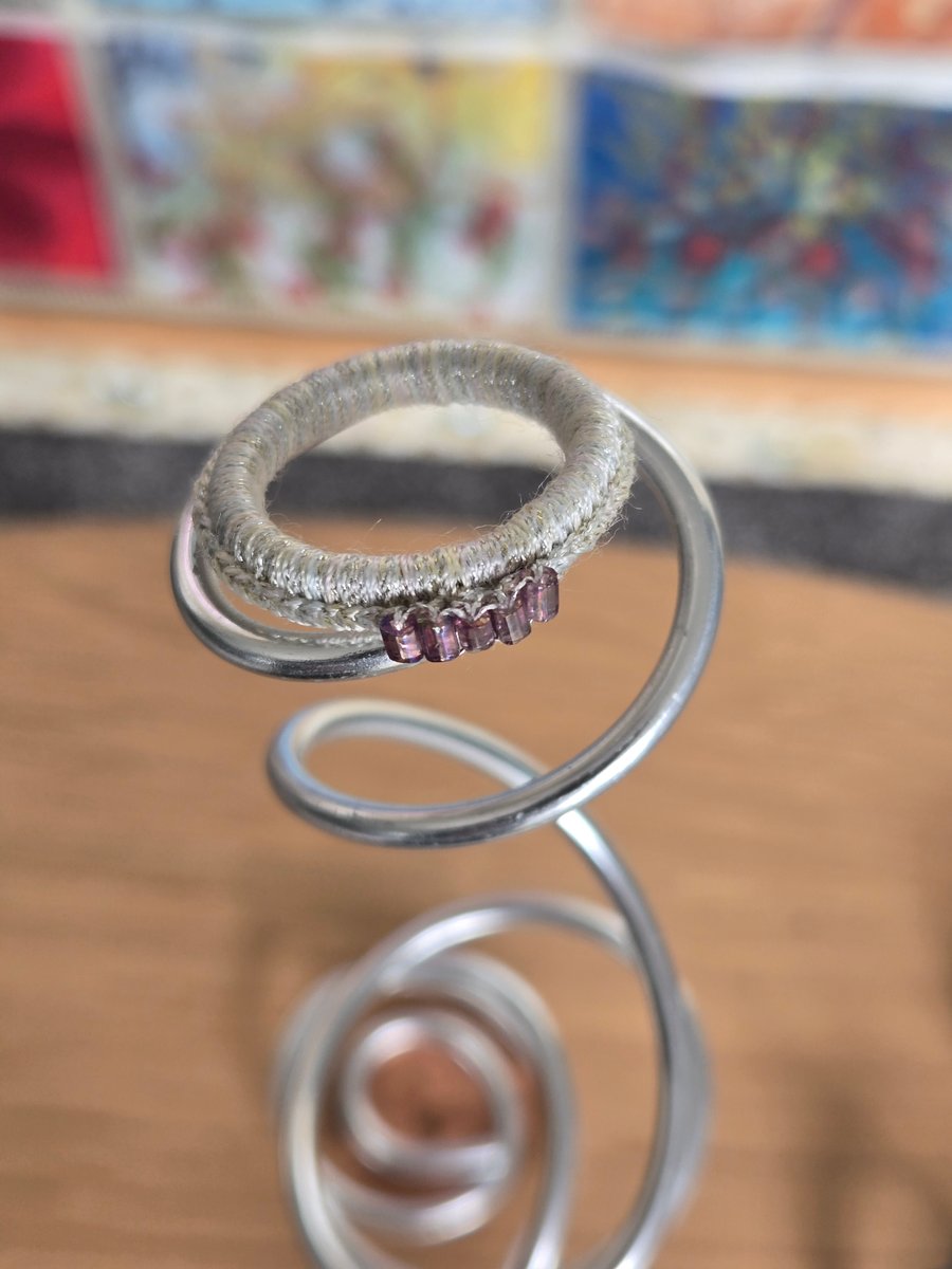 Seed bead and metallic thread ring