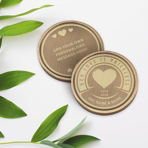 Priceless Love Coin - Heart: Engraved Keepsake Gift, Personalised Message