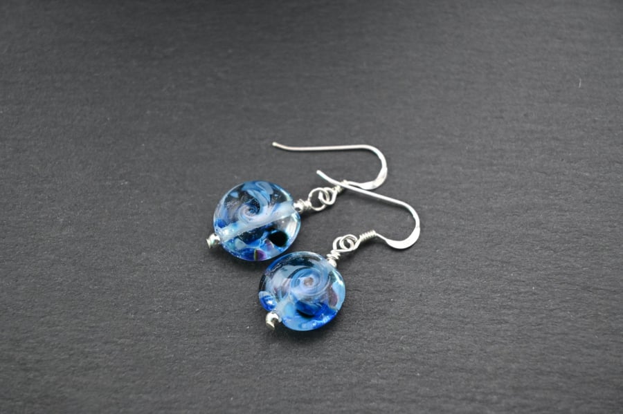 blue frit lampwork glass earrings