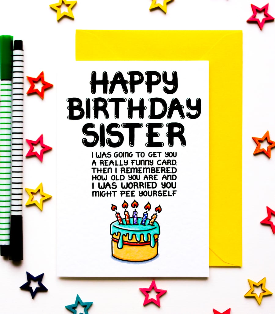 Funny Birthday Card For Sister, Joke Birthday C... - Folksy