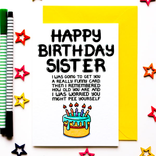 Funny Birthday Card For Sister, Joke Birthday Card From Brother, Sister 