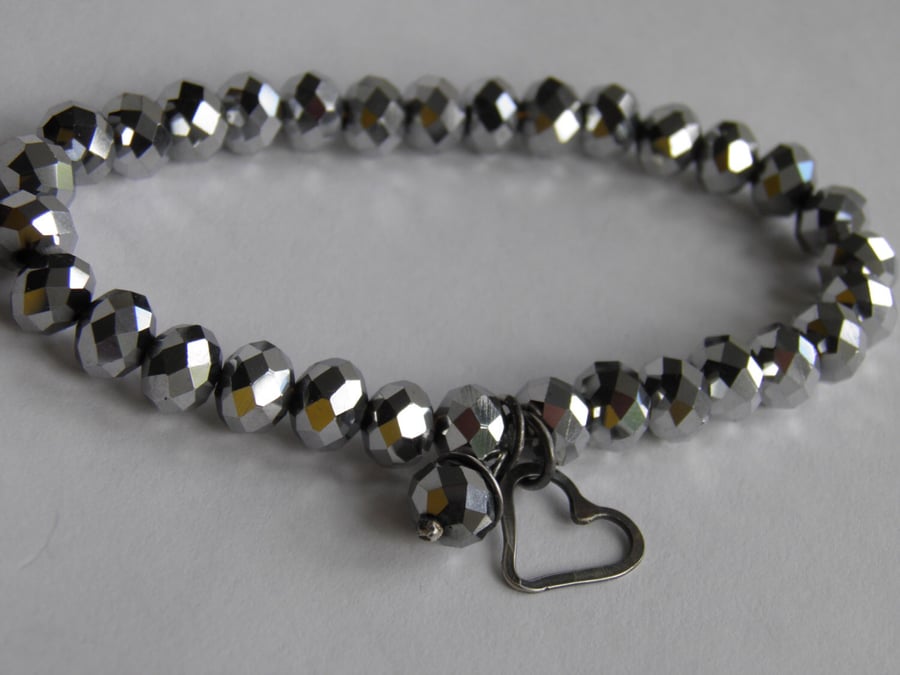 Grey Bracelet with Oxidised Silver Heart Charm