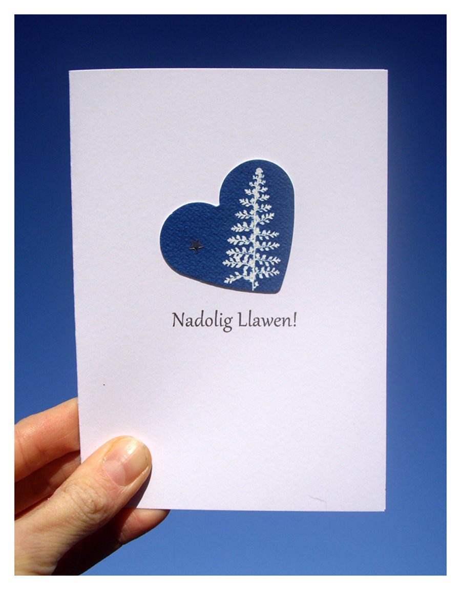 'Nadolig Llawen' Fern & Star Cyanotype Card (Free UK Postage)