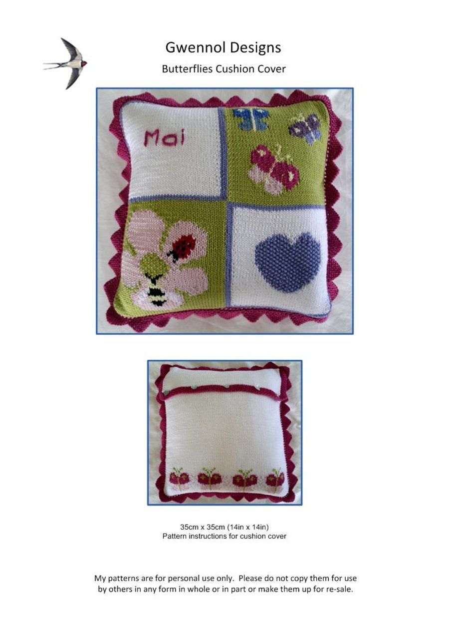 Butterflies Cushion Cover PDF Knitting Pattern