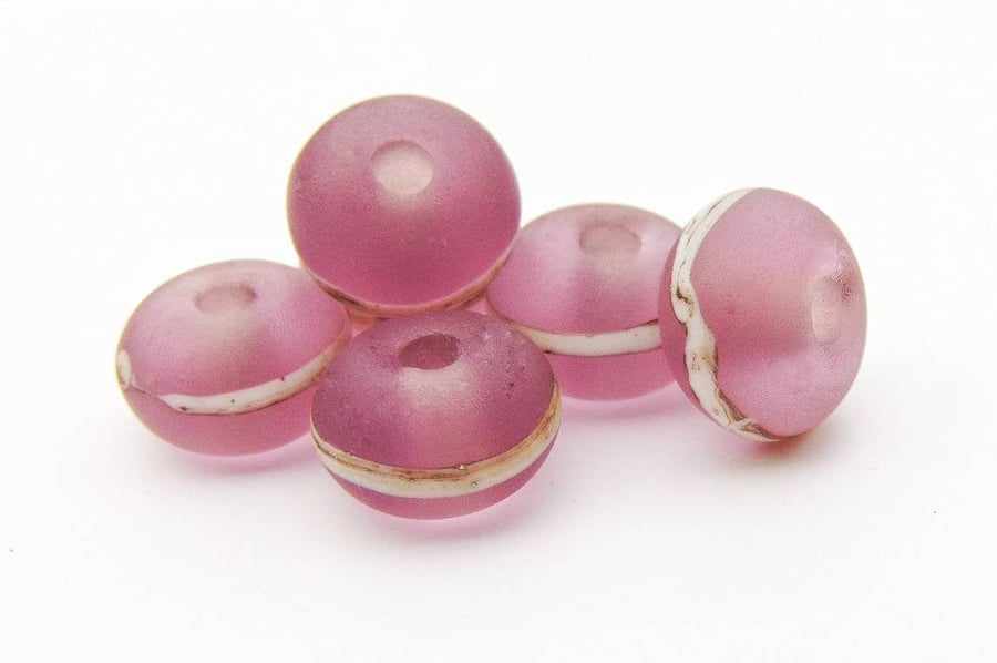 6PCS Handmade Etched Sea Glass Inspired Lampwork Donut Beads Jewellery Supplies