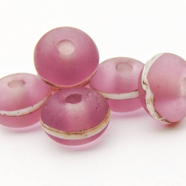 6PCS Handmade Etched Sea Glass Inspired Lampwork Donut Beads Jewellery Supplies