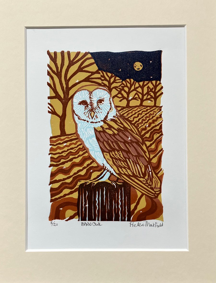 ‘Barn Owl’ original lino print