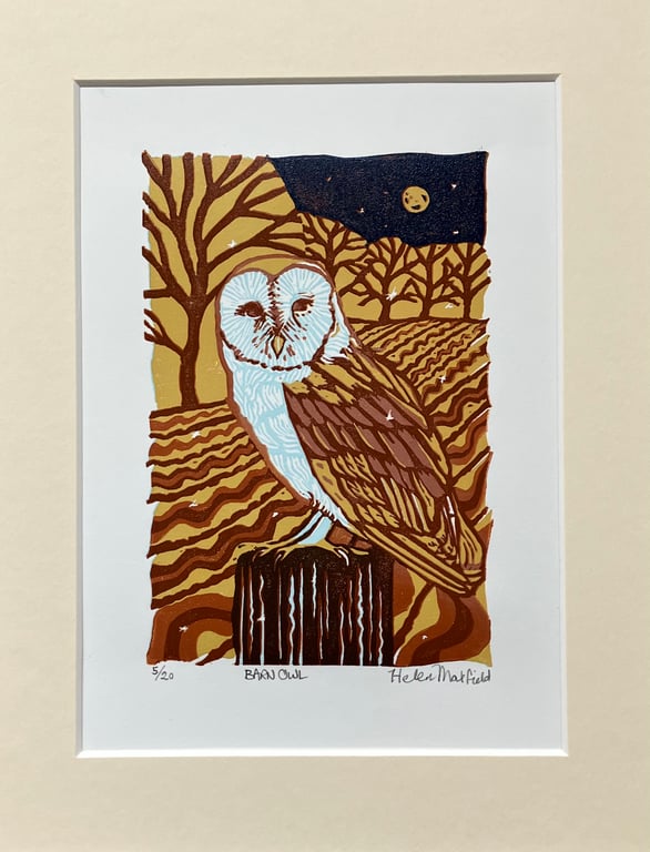 ‘Barn Owl’ original lino print