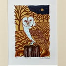 ‘Barn Owl’ original lino print