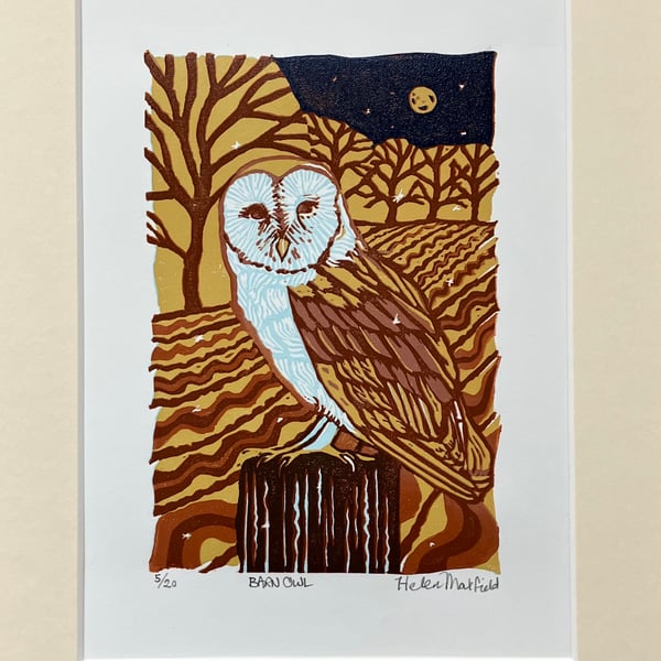 ‘Barn Owl’ original lino print