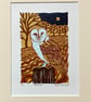 ‘Barn Owl’ original lino print
