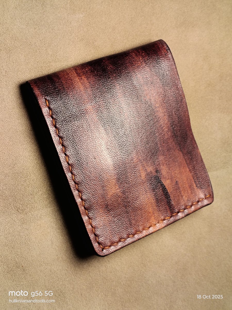 Handmade Bifold leather wallet, hand dye pattern outside, blue tan inside