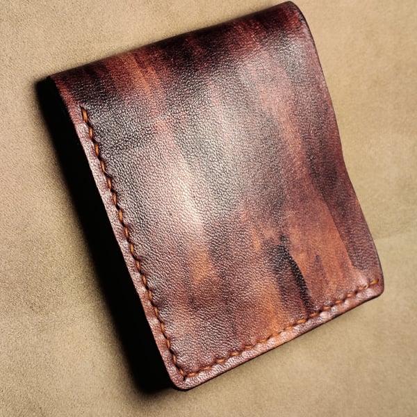 Handmade Bifold leather wallet, hand dye pattern outside, blue tan inside