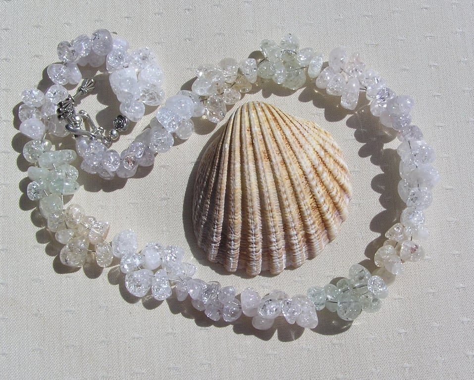 Pastel Shades Crackled Quartz Gemstone Chunky Statement Beaded Necklace