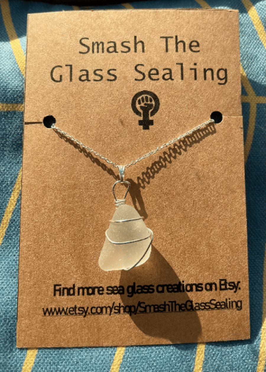 Clear Seaham Sea Glass Wire Wrap Silver Necklace