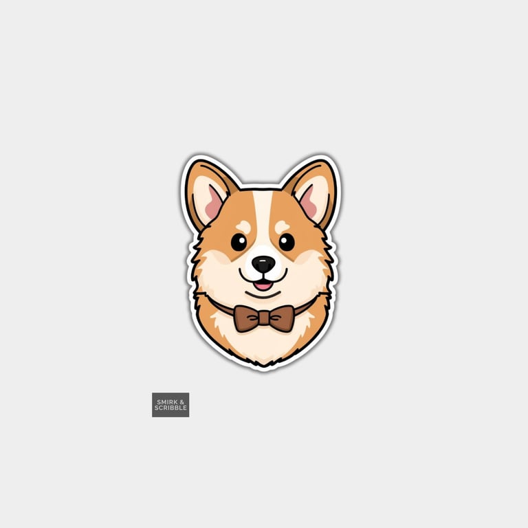Funny Vinyl Sticker For Adults - Cute Corgi With Bow Tie
