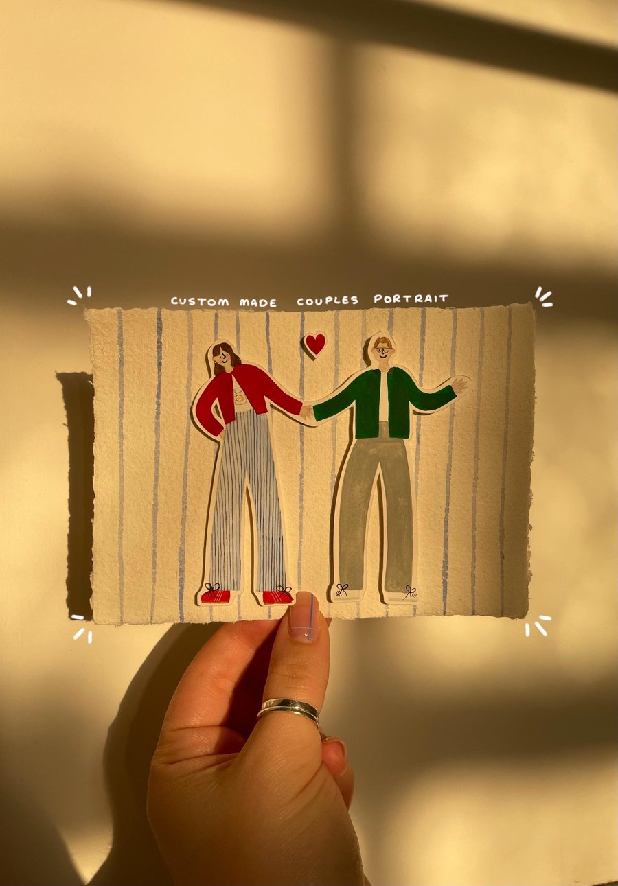 Custom Couples Portrait Handmade Anniversary Gift, A6 Illustration