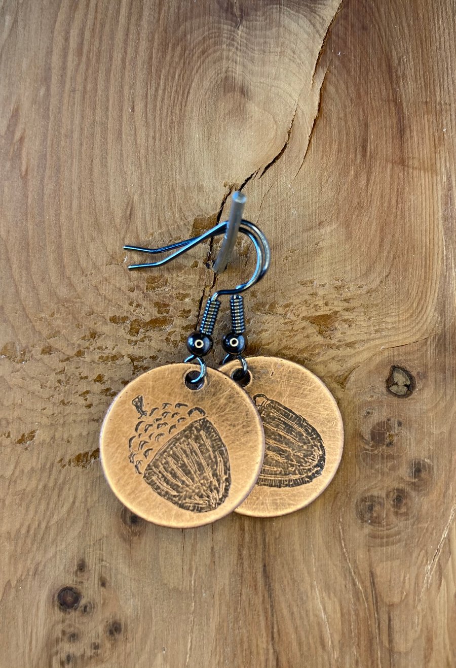 Acorn - Handmade Etched Copper Earrings SMALL