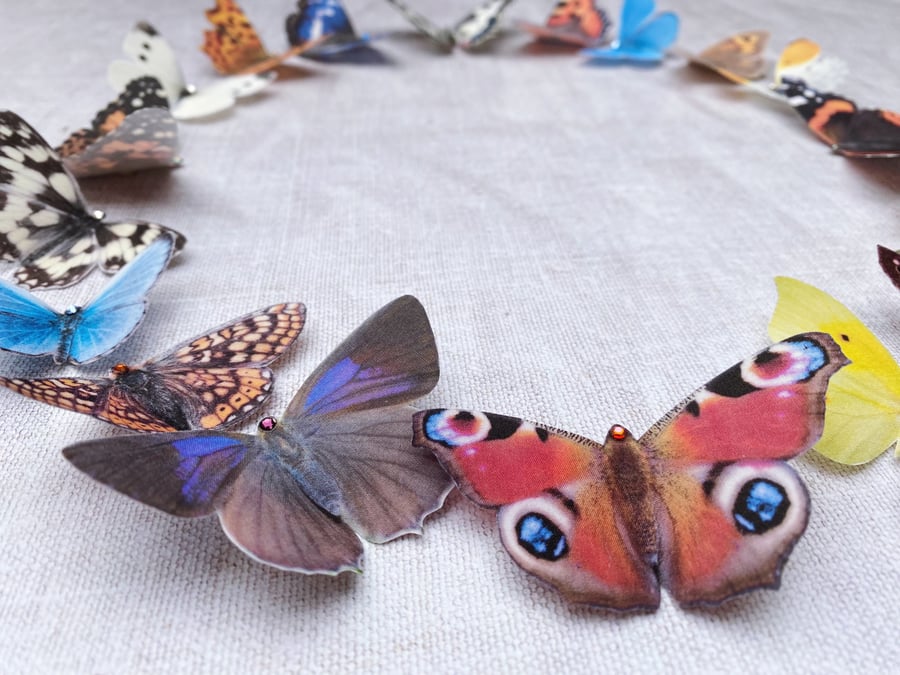 Silk Butterfly - British Butterfly with Crystal - Set of FIVE Butterflies