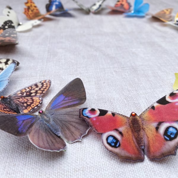 Silk Butterfly - British Butterfly with Crystal - Set of FIVE Butterflies