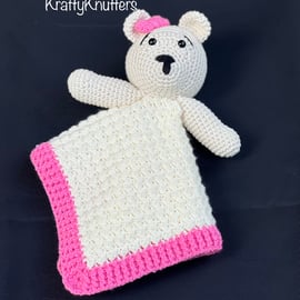 Handmade Crochet Teddy Bear Security Blanket Comforter